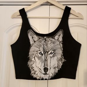 Pina original clothing art Wolf on black crop from Ucuelet BC